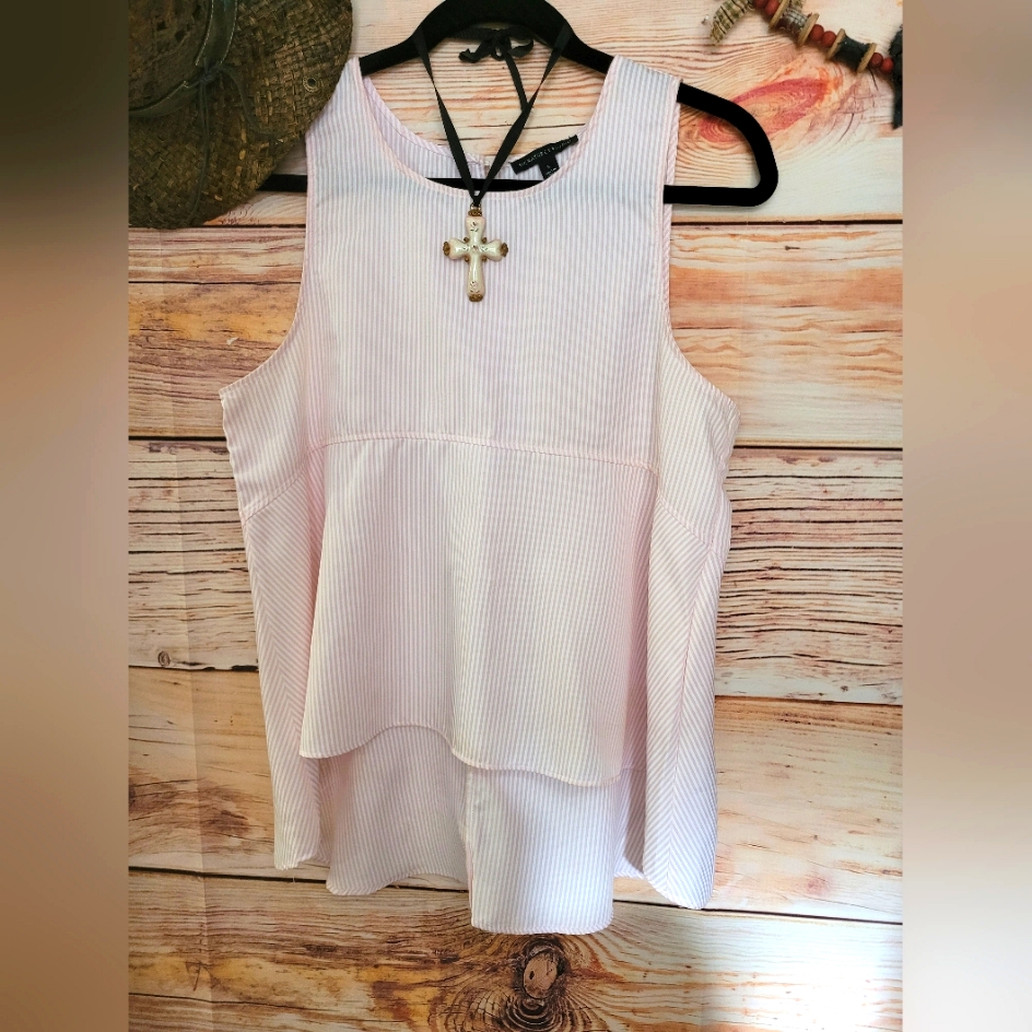 "Signature I Studio" Baby Pink & White Stripe Top- Large